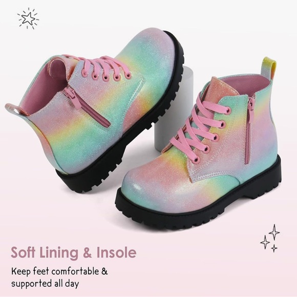 Jabasic Glittery Rainbow Ankle Boots with Pink Laces - Picture 7 of 7